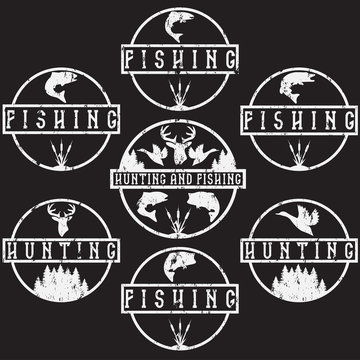 Set of grunge vintage hunting and fishing labels
