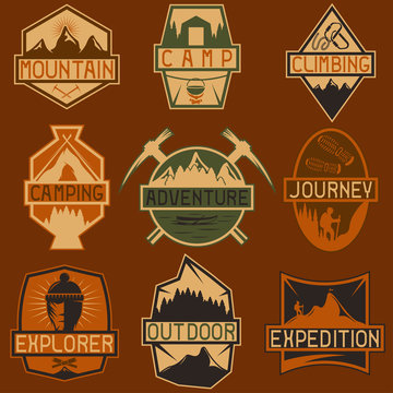 set of vintage labels mountain adventure ,hiking and climbing