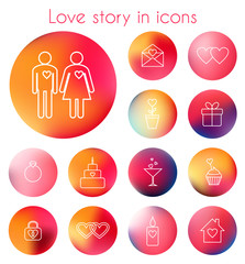 Love story in line icons