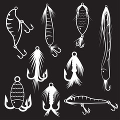 fishing hooks and jigs vector set