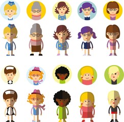 Set of vector cute character avatar icons in flat design 