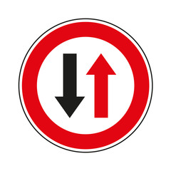 Priority of traffic sign. Give way to oncoming traffic.