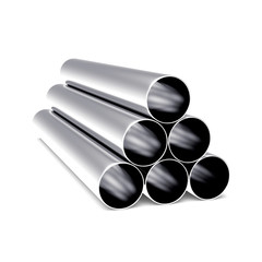 Pyramid from metal pipes isolated on white background