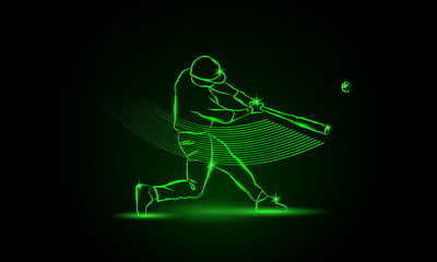Baseball. The player hit the ball. neon style