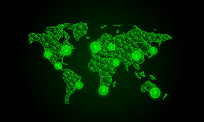 neon polygon world map infographic