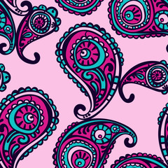 Paisley. Vector seamless illustration. Bright color pattern.