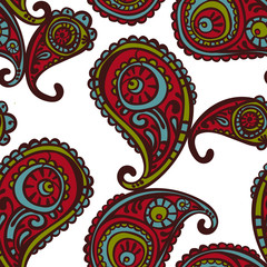 Paisley. Vector seamless illustration. Bright color pattern.