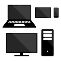 Electronic Devices isolated on white background. Smartphones, tablets, computer monitor, laptop. vector set