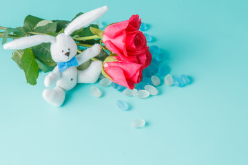 Bunny toys with rose flower