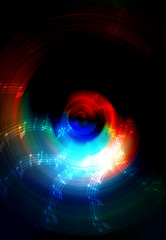 silhouette of music Audio Speaker and note, abstract background, Light Circle. Music concept.