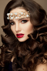 Fototapeta premium Beautiful young model with red lips 