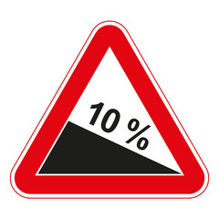 Warning traffic signs. Steep descent.