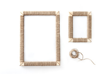 handmade photo frames braided jute isolated on white background