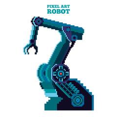vector pixel art blue robot manipulator
