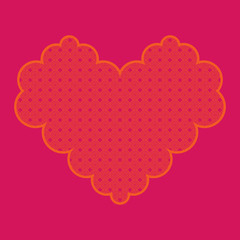Valentine's day. Orange heart with a pattern of circles on a pink background