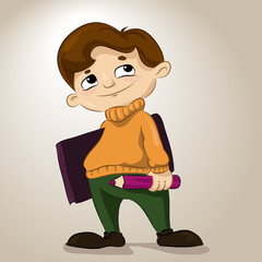 
Cartoon character. Pensive student the artist with book and pencil. Illustration, vector
