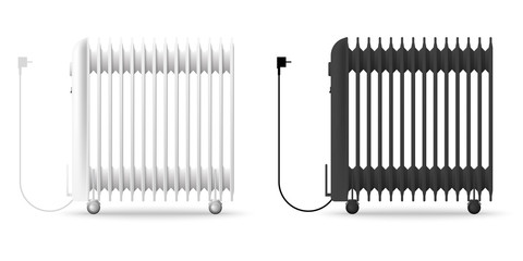 Vector illustration of oil radiator heaters - black and white. i