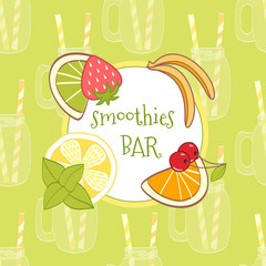 mason jar with fruit smoothie.