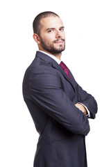 Portrait of a serious businessman, isolated on white background