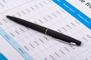 The black handle lays on financial statement
