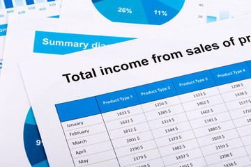 Financial report in the form of graphs on paper