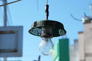 Old lamp adapt from old green basket