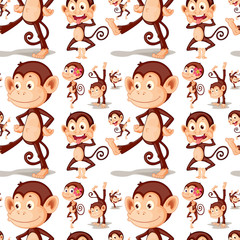 Seamless cute monkey in different posts