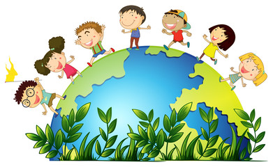 Children running around the globe