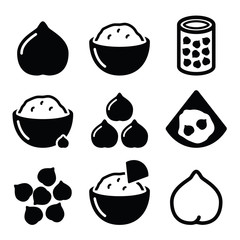 Hummus or houmous , chickpeas vector icons set 