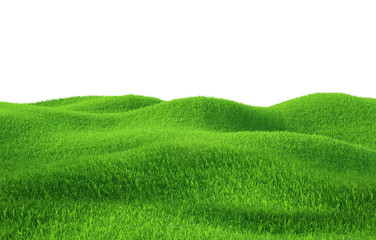 Green grass growing on hills with white background top view - obrazy, fototapety, plakaty