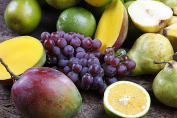 Fruit, pear, grape, banana, mango, orange