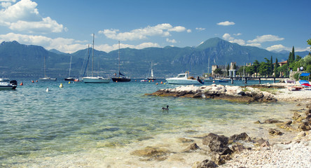 Fototapeta na wymiar View on Lake Garda and Alps mountains in Italy