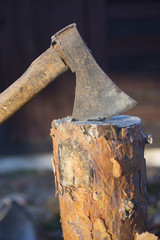 Axe and logs