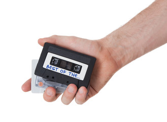Vintage audio cassette tape, isolated on white background