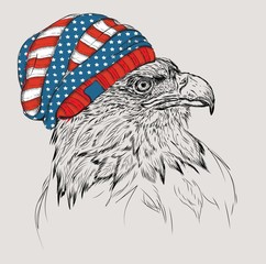 Hand draw eagle in a USA hat. Vector illustration