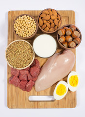 Natural products containing plant and animal proteins.