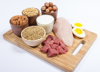 Natural products containing plant and animal proteins.