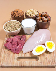 Natural products containing plant and animal proteins.