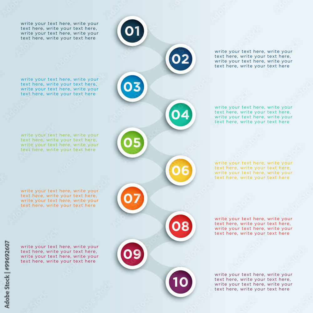Poster number linked bullet points in circles infographic template