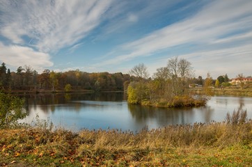 Autumn landscape with trees near the water in surrounding area of Saint-Petersburg
