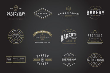 Set of Vector Bakery Pastry Elements and Bread Icons Illustration can be used as Logo or Icon in premium quality