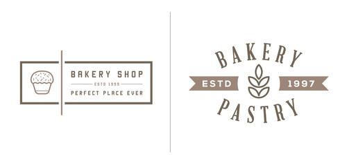 Set of Vector Bakery Pastry Elements and Bread Icons Illustration can be used as Logo or Icon in premium quality