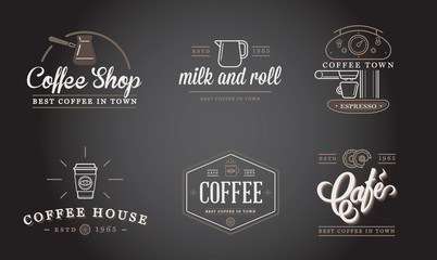 Fototapeta na wymiar Set of Vector Coffee Elements and Coffee Accessories Illustration can be used as Logo or Icon in premium quality