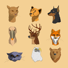 Set with animal head icons.