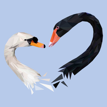 Black and white swan bird animal low poly design. Heart shaped Triangle vector illustration