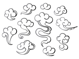 Japanese style cloud illustration set