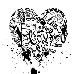 Calligraphic heart from hand written I love you text in differen