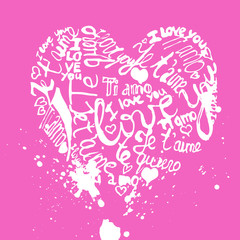 Calligraphic heart from hand written I love you text in differen