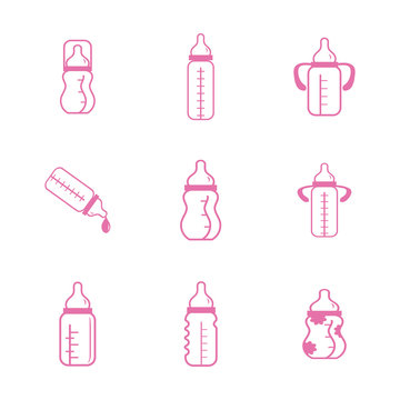 Set with feeding-bottle icons. Flat style