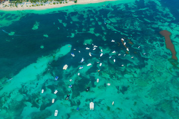 Fototapeta na wymiar Aerial view of boats in Atlantic ocean